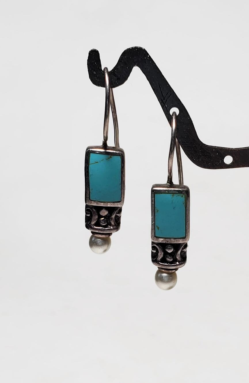 CFJ Turquoise & Faux Pearl Sterling Silver Earrings